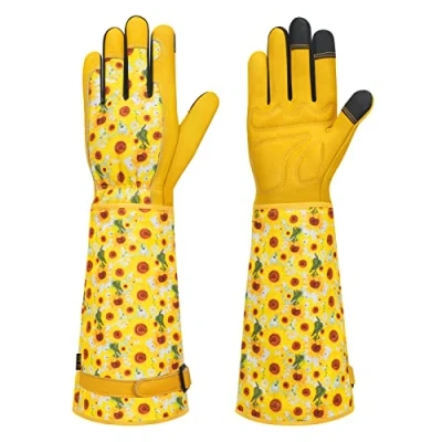 Image of Gardening Gloves for Women and Men,Rose PruningGardening Gauntlet with Forearm Protection,Heavy Duty Thorn Proof,Long Leather Glovest Weeding, Digging, Planting