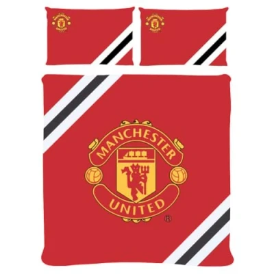Image of FOCO Officially Licensed Manchester United FC Football Core Stripe Double Duvet Cover Bedding Set