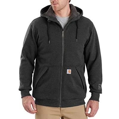 Image of Carhartt Men&#039;s Big &amp; Tall RD Rockland Sherpa Lined Hooded Sweatshirt, Carbon Heather, 3X Large