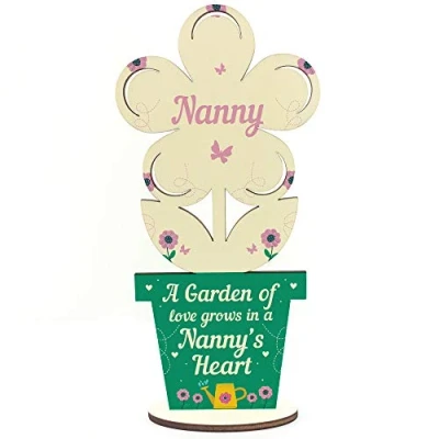 Image of RED OCEAN Nanny Gift Wooden Flower Birthday Grandparent Gifts Plaque Keepsake