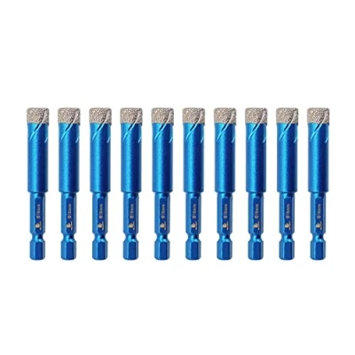 Image of Dry Diamond Drill Bit Set,BRSCHNITT 10pcs/pack 10mm Hole Saw Core with Round Shank for Porcelain Tile Ceramic Stone Granite Marble,Hex Drilling Kit