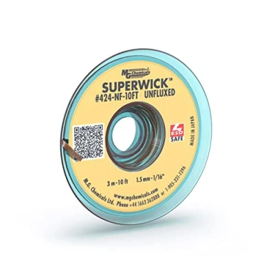 Image of MG Chemicals 424 NF 10FT Unfluxed Super Wick Desoldering Braid, 0.06&quot; Width x 10&#039; Length, ESD Safe