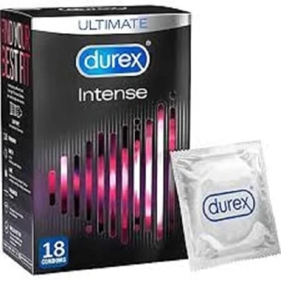 Image of Durex Intense Condoms, Stimulating Ribbed And Dotted Condoms With Desirex Gel, Pack of 24 (4x6)