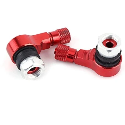 Image of 90 Degree Valve Red + Tyre Caps Aluminum Wheels Tire Stems Black 2Pcs 11.3Mm for Universal Motorcycle Standard Tubeless Tires(Red)