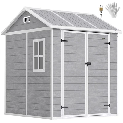 Image of Outsunny 6 x 6ft Plastic Garden Shed with Floor, Window, Vents, Grey