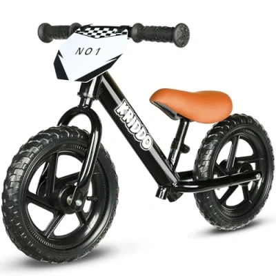 Image of KRIDDO Toddler Balance Bike 2 Year Old, Age 18 Months to 5 Years 12 Inch Push Bicycle with Customize Plate (3 Sets of Stickers Included), Gift for 3 Boys Girls, Black