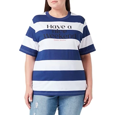 Image of United Colors of Benetton Women&#039;s T Shirt 35u4d103e, Blue Striped Pattern 71g, XS