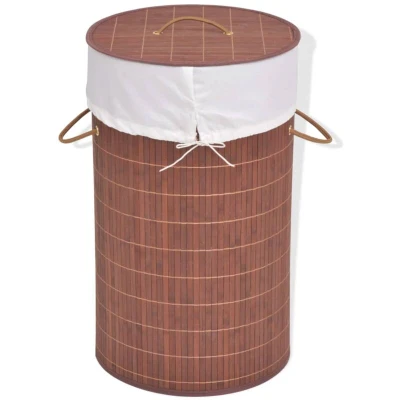 Image of vidaXL Bamboo Laundry Bin Round Brown