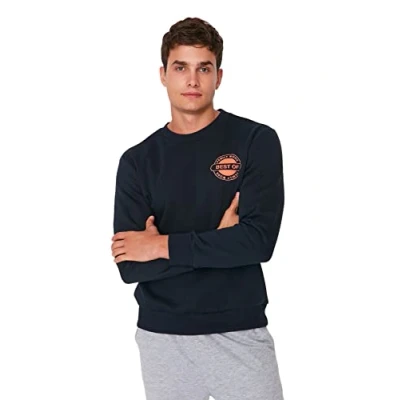 Image of Trendyol Man menswear Regular Basic Crew neck Knit Sweatshirt Navy Blue