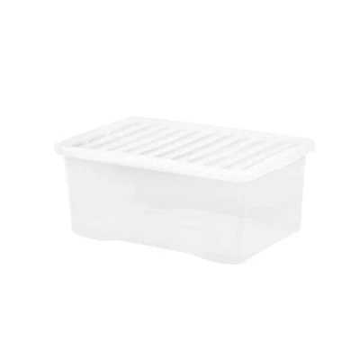 Image of SELGEN 45L Plastic Storage Boxes Crystal Clear Box &amp; Lid Home Office Stackable Nestable (60.00 x 40.00 25.00 cm)