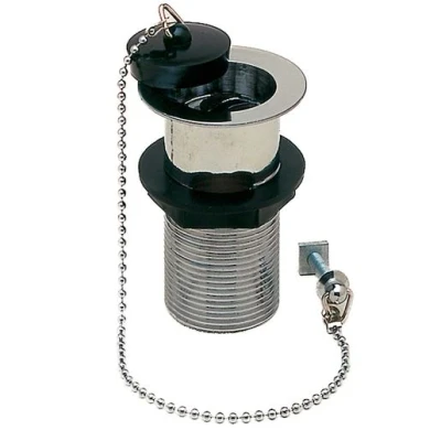 Image of Embrass Peerless 201289 1 1/4in Brass Basin Waste Solid Poly Plug, Chain &amp; Stay Chrome Plated