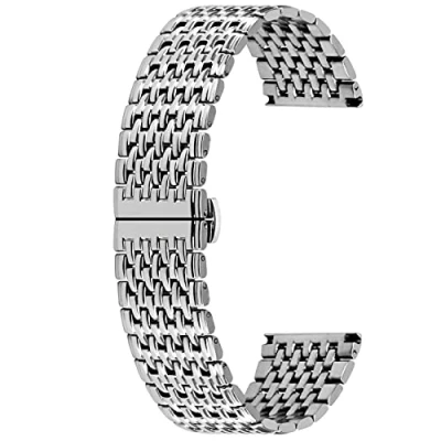 Image of Kai Tian 18mm Watch Strap Stainless Steel Deployment Button Tapered Band for Men Women Clasp Silver