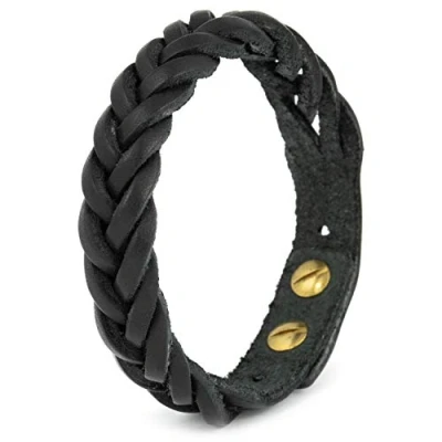 Image of Simaru Men&#039;s Leather Bracelet Plaited Genuine Bracelet/Leather for Men Adjustable Size Black