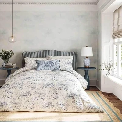 Image of Sanderson Options Aesops Fables Duvet Cover Set Super King Size Dove Blue