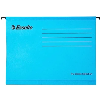 Image of Esselte Classic Reinforced Suspension File with Binder Strip, A4, Pack of 10, Tabs Included, Blue, 93130