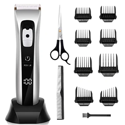 Image of Professional Men&#039;s Hair Clipper Electric Beard Trimmer Adjustable Blade Titanium Ceramic with 8 Comb Precision LCD Screen Waterproof (32 mAh)