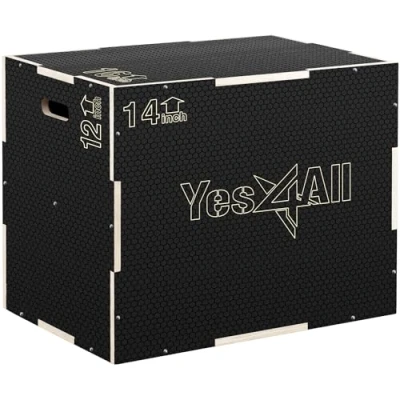 Image of Yes4All 3 in 1 Non Slip Wooden Plyo Box, Plyometric Box for Home Gym and Outdoor Workout 16&quot; 14&quot; 12&quot; Black