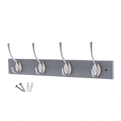 Image of keypak Victorian 4 Wall Mount Wooden Coat Rack, 45cm Slate Grey Board, Satin Silver Hook Fixings Included