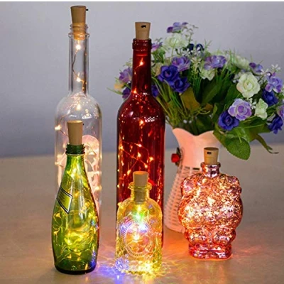 Image of ausuky 2M 20 LED Bottle Fairy String Lights Battery Cork Shaped Christmas Wedding Party Decor (Purple)