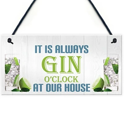 Image of RED OCEAN Always Gin O&#039;clock At Our House Novelty Hanging Plaque Sign Funny Drinking Gift