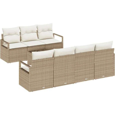 Image of vidaXL 8 Piece Garden Sofa Set with Cushions Beige Poly Rattan