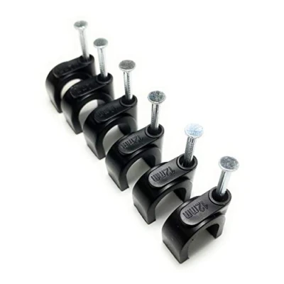 Image of Black Round Cable Clips with Nail Fixings, K Type 100 Pack (12mm)