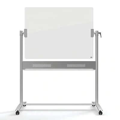 Image of Nobo Glass Mobile Whiteboard with Horizontal Pivot (Flips Top to Bottom), Magnetic, 1200 x 900 mm, Includes Marker and Extra Strong Magnets, White, 1903943