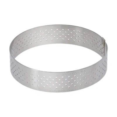 Image of De Buyer Tart Ring with Perforated Edge in Stainless Steel, Silver