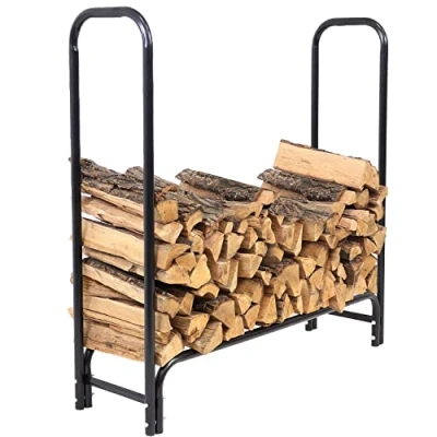 Image of Sunnydaze 122 Centimetre Long Firewood Log Rack Outdoor/Indoor Storage Black Powder Coated Steel Wood Accessory