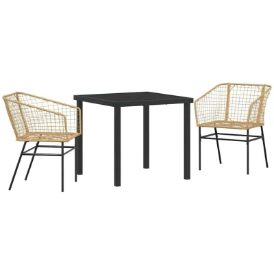 Image of vidaXL 3 Piece Garden Dining Set Brown Poly Rattan