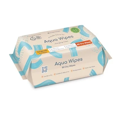 Image of NEW Dry Face Wipes by Aqua Biodegradable, Plastic Free Towel Wipe. MakeUp Remover Disposable Towels Textured Cotton Soft Cloths. Kind to Skin &amp; Baby 80 per Pack (1 pack)