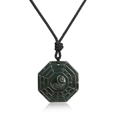 Image of COAI Men&#039;s Black Obsidian Necklace Eight Diagrams Yin Yang for Men, Adjustable Nylon Cord