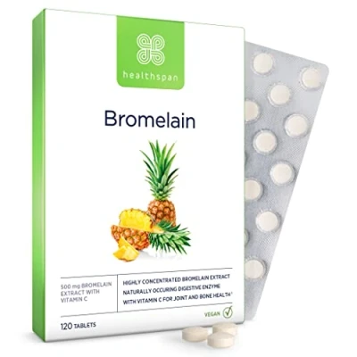 Image of Healthspan Bromelain with Added Vitamin C 120 Tablets 500mg Extract Digestive Enzyme Pineapple Plant Vegan