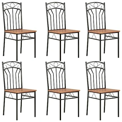 Image of vidaXL Modern 6 pcs Dining Chairs Set with MDF and Steel Frame Farmhouse Style Ergonomic Indoor Furniture for Kitchen, Room or Office Brown