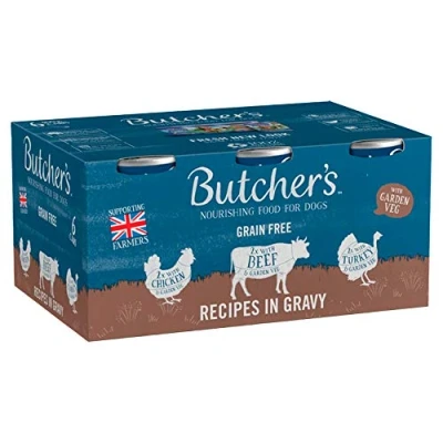Image of Butcher&#039;s Recipes in Gravy Dog Food Tins 6x400g