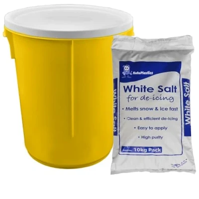 Image of KetoPlastics 25L Yellow GRIT BIN with 10KG White Salt Rock ICE Snow