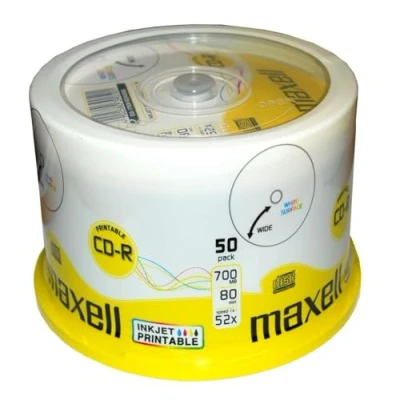 Image of Maxell CD R 52x White Full Face Inkjet Printable Surface 50 Discs in Spindle Pack