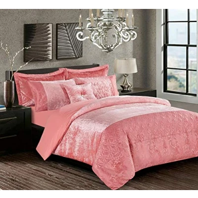 Image of Householdfurnishing 3 Pieces Duvet/Quilt Cover Set Bedding Crushed Velvet With Pillowcases (Blush Pink, Super King)