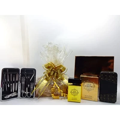Image of Glory Cosmetics Luxury Gift For Men, Gold Fortune EDT AMAZSCENT 100ml Men &amp; Manicure Tool Kit Wrapped Hamper
