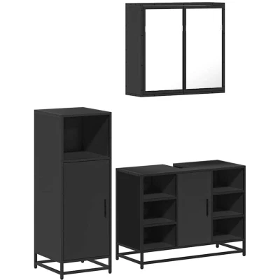 Image of vidaXL 3 Piece Bathroom Furniture Set Black Engineered Wood