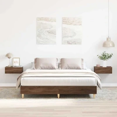 Image of vidaXL Bed Frame Brown Oak, Engineered Wood, 140x200cm, Modern Double for Bedroom, Sturdy with Slatted Base