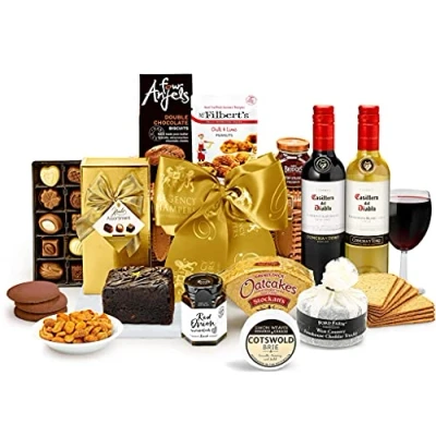 Image of Luxury Wine Hamper Wellington with Red &amp; White Wine, Pork Pate, Farmhouse Cheddar, Chocolate Truffle Cake Food and Hampers for Men, from Regency