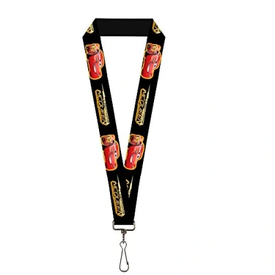 Image of Buckle Down Unisex Adult&#039;s Lanyard 1.0&quot; Cars 3 Lightning McQueen Pose/Bolt Black/Ye Key Chain, Multicolor, One Size