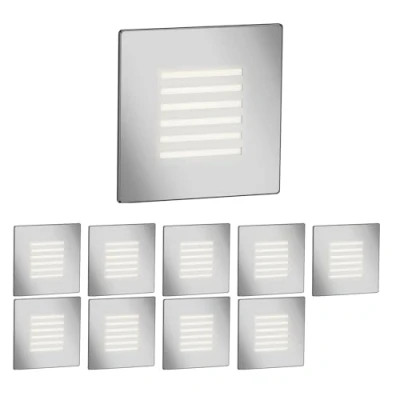 Image of ledscom.de 10 LED Staircase Light/recessed Wall Light FEX for Indoors and Outdoors, Grille, Angular, Stainless Steel, 85 x 85mm, Warm White