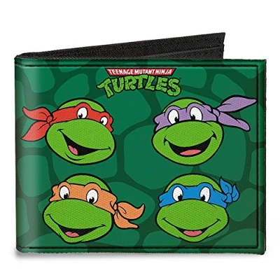 Image of Buckle Down Men&#039;s Canvas Bi fold Wallet Classic TMNT Group Faces + Pose Turt, Multi, One Size