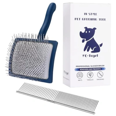 Image of Dog Slicker Brush Grooming Kit for Dogs Cats,Best Goldendoodle Poodle Doodle,Medium to Long Haired Dogs,Goldendoodle Dogs,Dematting large