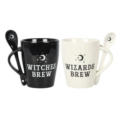 Image of Something Different Mug and spoon set Witches Wizards Couples Black/White