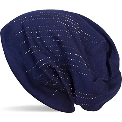 Image of styleBREAKER Beanie hat with Rhinestone Rivets in Classic Stripe Design, Slouchy Long Beanie, Unisex 04024086, Colour:Dark Blue
