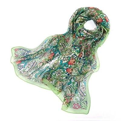 Image of Signare Women&#039;s 100% Silk Lightweight and soft Scarf/Headwear with William Morris Design (Golden Lily)