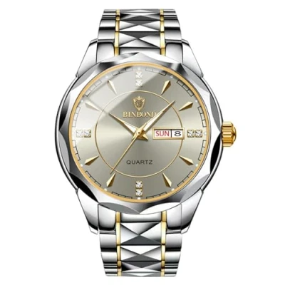 Image of JewelryWe Business Analog Quartz Watches: Men Women Dress Waterproof Luminous Date Calendar Dial Stainless Steel Luxury Multifunctional Couple Wrist Watch